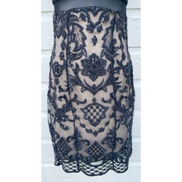Emerald Sundae Dress Sz 3/4 Black Nude Lace Sequin Strappy Sleeveless Mini - Picture 6 of 6